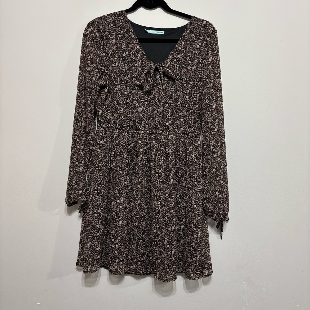 Maurices Black Floral Long Sleeve Dress
